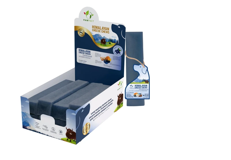 Pawfect Dentamust Himalayan Yak Chews with Blueberry and Papaya for Dogs - Long Lasting Dog Chews with Superfoods - Multifunctional Dog Treats - Pack of 10 Chews for Large Dogs (1400g/49.38oz)