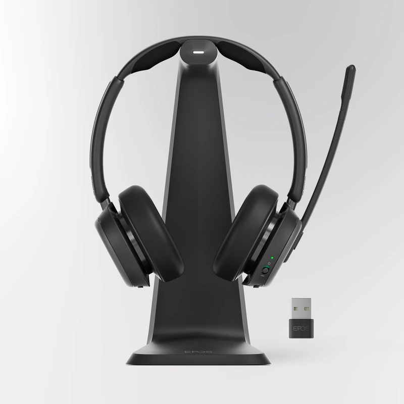 EPOS IMPACT 1000 MS UC ANC Wireless Headset with Charging Stand & USB-C + USB-A Wireless Adapter for PC & Mac – Bluetooth On-Ear Headphones with AI Noise-Canceling Mic