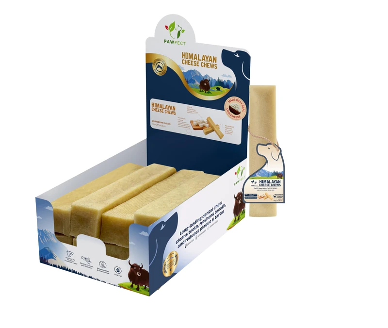 Pawfect Himalayan Cheese Chews Tri Dentrix with Lactium, Valerian Root & Passionflower - Long Lasting Dog Chews - Grain-Free & Stress Relief - Pack of 20 Chews for Medium Dogs (1300g/45.85oz)
