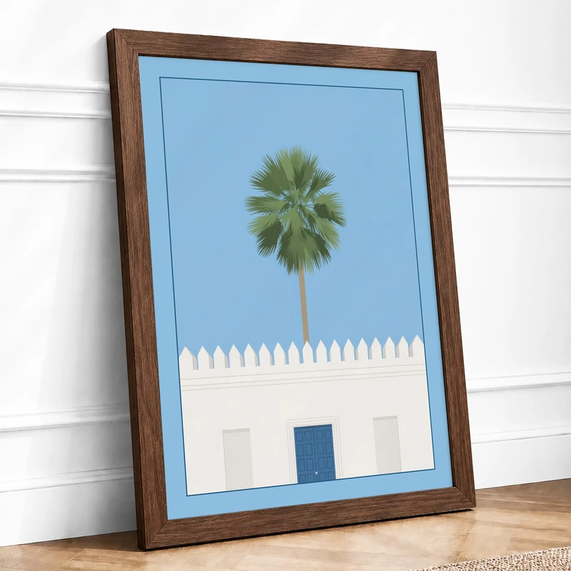 House by the Palm Minimalist Framed Wall Art Print A1 (84.1×59.4cm) Walnut, Wall Decor for Living Room, Bedroom, Office & Home, Ready to Hang, Art Gift - Image 1