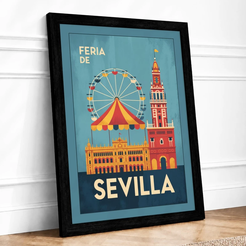 Postcard from Seville Vintage Framed Wall Art Print A1 (84.1×59.4cm) Black, Wall Decor for Living Room, Bedroom, Office & Home, Ready to Hang, Art Gift - Image 1