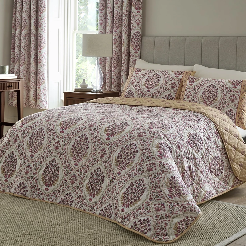 Dreams & Drapes Ashmead Red Bedspread King – Damask Classic Bedding – Super Soft Cotton – Red Damask Bedroom Decor