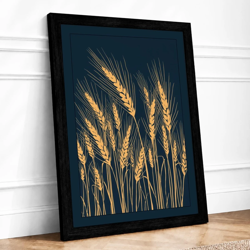Golden Grain Stalks Botanical Framed Wall Art Print A1 (84.1×59.4cm) Black, Wall Decor for Living Room, Bedroom, Office & Home, Ready to Hang, Art Gift - Image 1