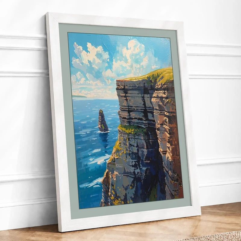Cliffs in Motion Coastal Framed Wall Art Print A1 (84.1×59.4cm) White, Wall Decor for Living Room, Bedroom, Office & Home, Ready to Hang, Art Gift - Image 1