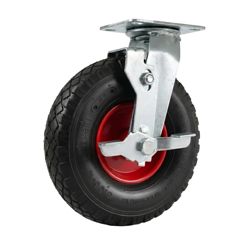 Relaxdays swivel castor with brake, 3.00-4, 120 kg, black/red