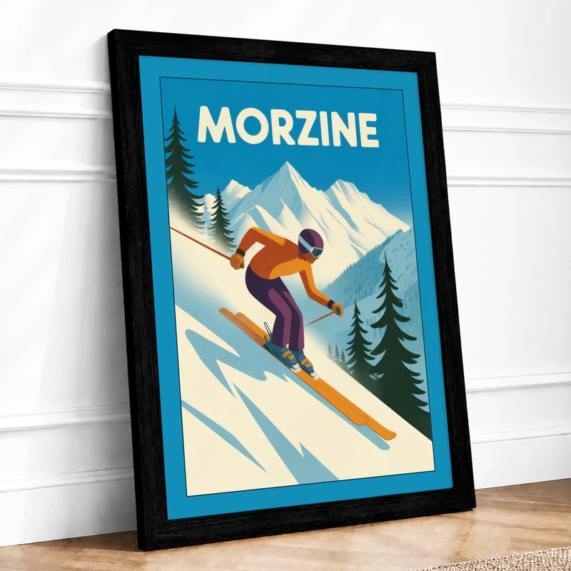 Postcard from Morzine Vintage Framed Wall Art Print A1 (84.1×59.4cm) Black, Wall Decor for Living Room, Bedroom, Office & Home, Ready to Hang, Art Gift