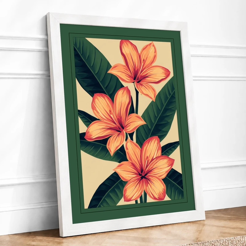 Three Orange Blooms Botanical Framed Wall Art Print A1 (84.1×59.4cm) White, Wall Decor for Living Room, Bedroom, Office & Home, Ready to Hang, Art Gift - Image 1