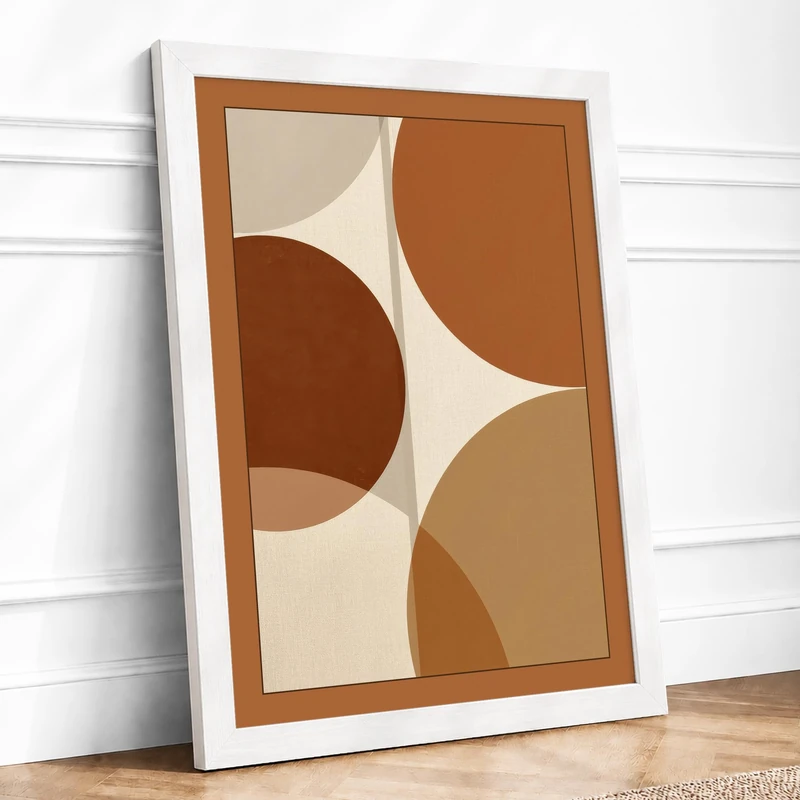 Earth Circles Mid-Century Framed Wall Art Print A1 (84.1×59.4cm) White, Wall Decor for Living Room, Bedroom, Office & Home, Ready to Hang, Art Gift