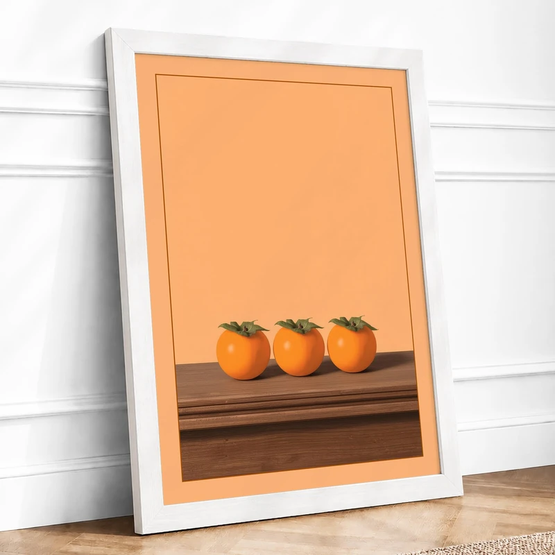 Three Oranges Minimalist Framed Wall Art Print A1 (84.1×59.4cm) White, Wall Decor for Living Room, Bedroom, Office & Home, Ready to Hang, Art Gift