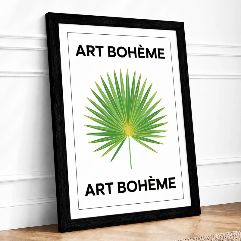 Bohème Palm Leaf Botanical Framed Wall Art Print A1 (84.1×59.4cm) Black, Wall Decor for Living Room, Bedroom, Office & Home, Ready to Hang, Art Gift - Image 1