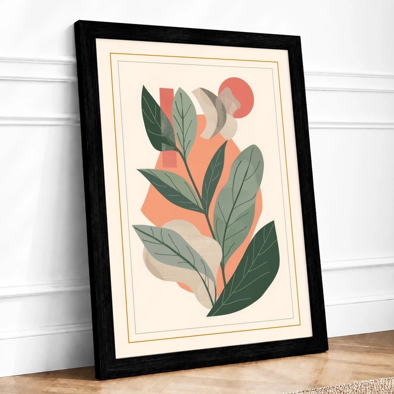 Curves Botanical Framed Wall Art Print A1 (84.1×59.4cm) Black, Wall Decor for Living Room, Bedroom, Office & Home, Ready to Hang, Art Gift