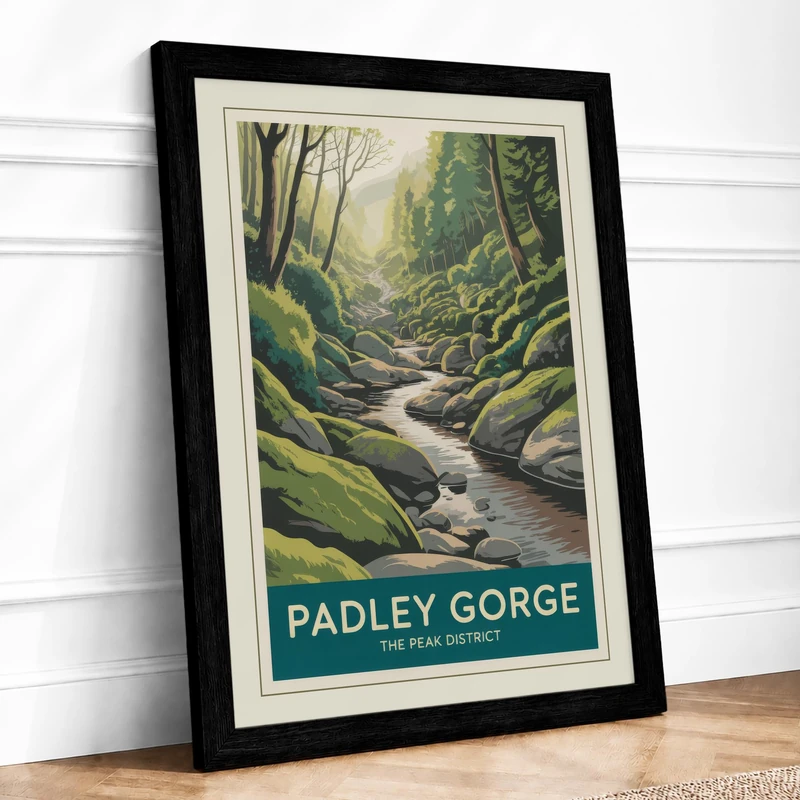 Padley Gorge Vintage Framed Wall Art Print A1 (84.1×59.4cm) Black, Wall Decor for Living Room, Bedroom, Office & Home, Ready to Hang, Art Gift