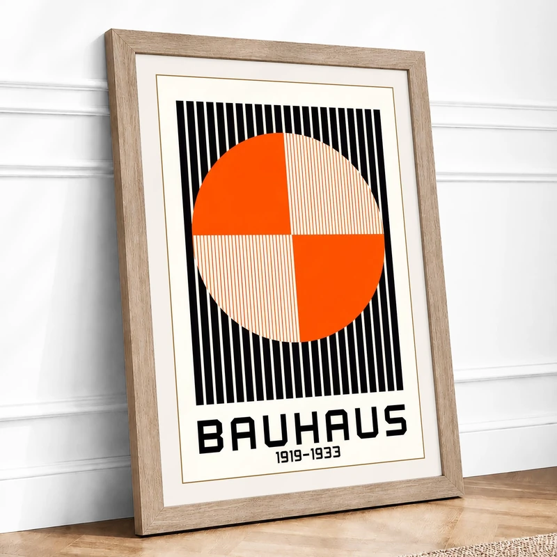 Bauhaus Circle Geometric Framed Wall Art Print A1 (84.1×59.4cm) Oak, Wall Decor for Living Room, Bedroom, Office & Home, Ready to Hang, Art Gift - Image 1