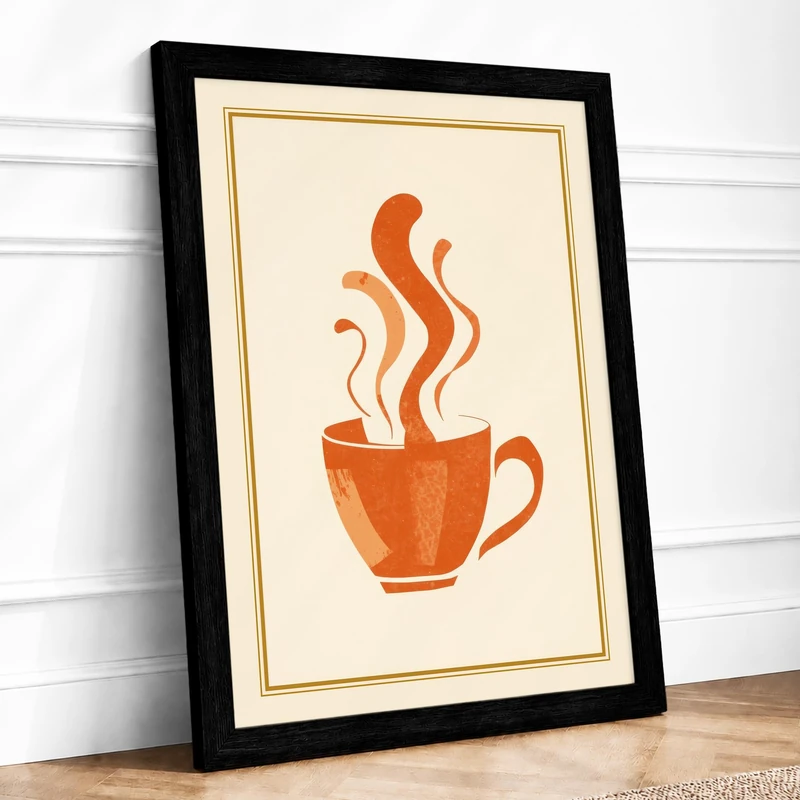 Steaming Cup in Warmth Minimalist Framed Wall Art Print A1 (84.1×59.4cm) Black, Wall Decor for Living Room, Bedroom, Office & Home, Ready to Hang, Art Gift - Image 1