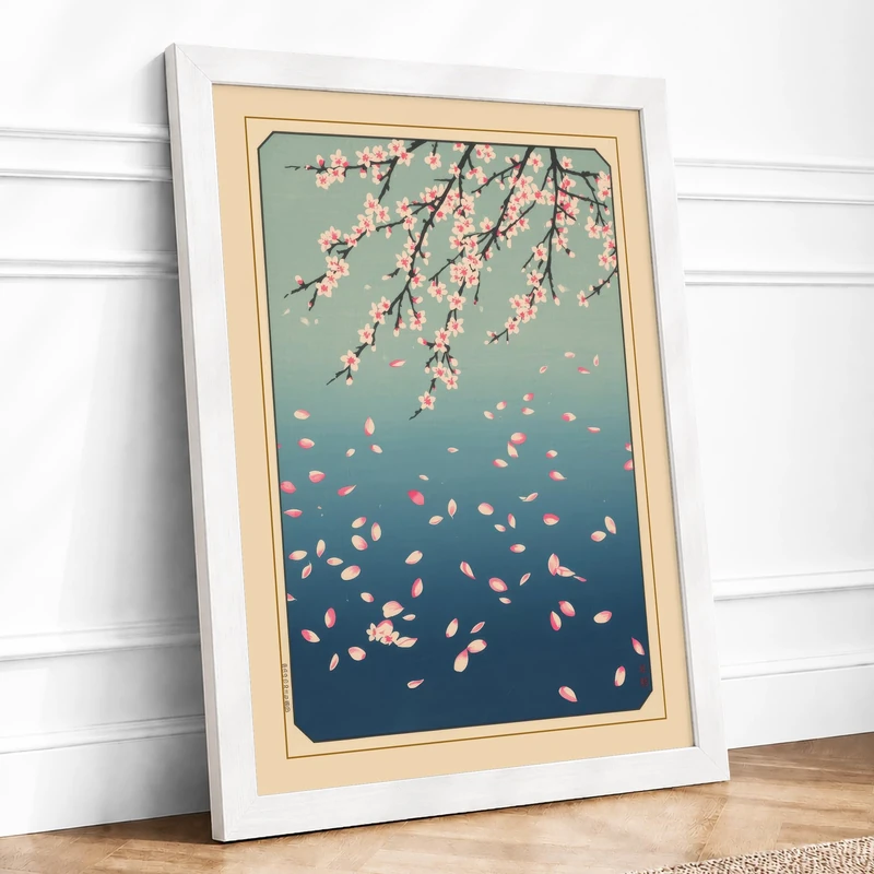 Moonlit Cherry Blossom Japandi Framed Wall Art Print A1 (84.1×59.4cm) White, Wall Decor for Living Room, Bedroom, Office & Home, Ready to Hang, Art Gift - Image 1