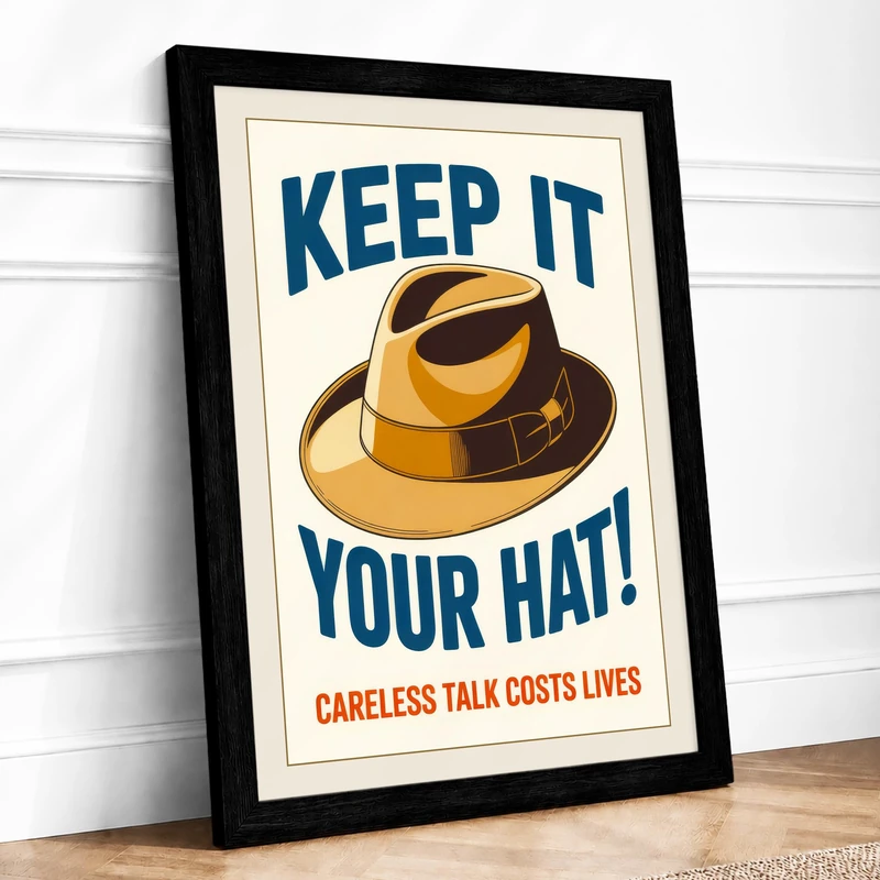 Keep Your Hat Vintage Framed Wall Art Print A1 (84.1×59.4cm) Black, Wall Decor for Living Room, Bedroom, Office & Home, Ready to Hang, Art Gift - Image 1