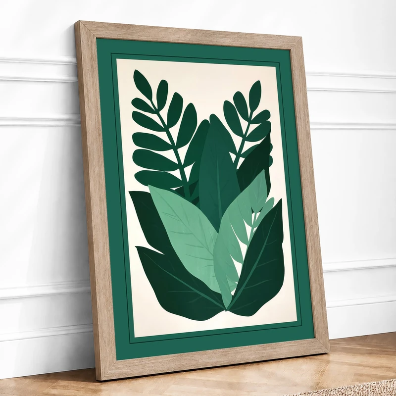 Verdant Symmetry Botanical Framed Wall Art Print A1 (84.1×59.4cm) Oak, Wall Decor for Living Room, Bedroom, Office & Home, Ready to Hang, Art Gift