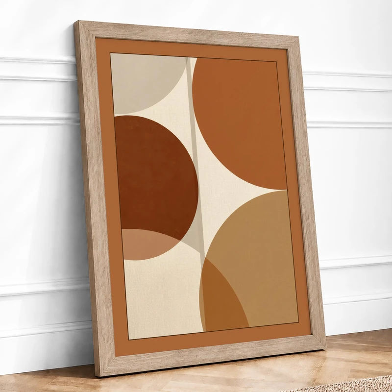 Earth Circles Mid-Century Framed Wall Art Print A1 (84.1×59.4cm) Oak, Wall Decor for Living Room, Bedroom, Office & Home, Ready to Hang, Art Gift