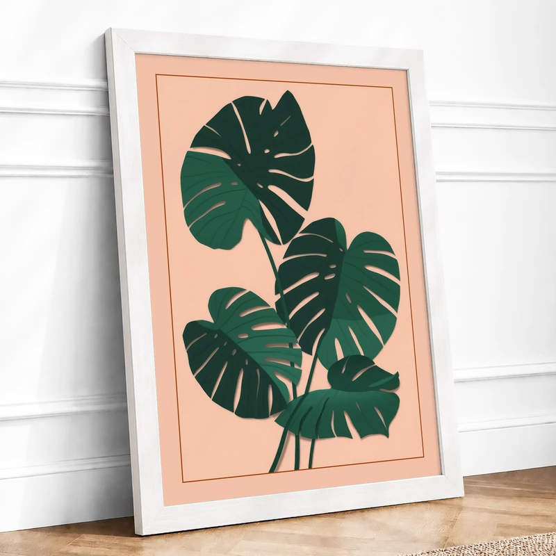 Monstera Trio Botanical Framed Wall Art Print A1 (84.1×59.4cm) White, Wall Decor for Living Room, Bedroom, Office & Home, Ready to Hang, Art Gift