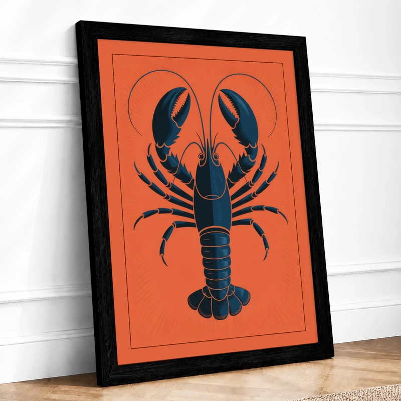 Lobster Emblem Modern Framed Wall Art Print A1 (84.1×59.4cm) Black, Wall Decor for Living Room, Bedroom, Office & Home, Ready to Hang, Art Gift - Image 1