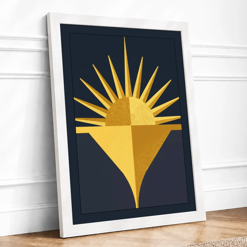 Sun Rising Geometric Framed Wall Art Print A1 (84.1×59.4cm) White, Wall Decor for Living Room, Bedroom, Office & Home, Ready to Hang, Art Gift