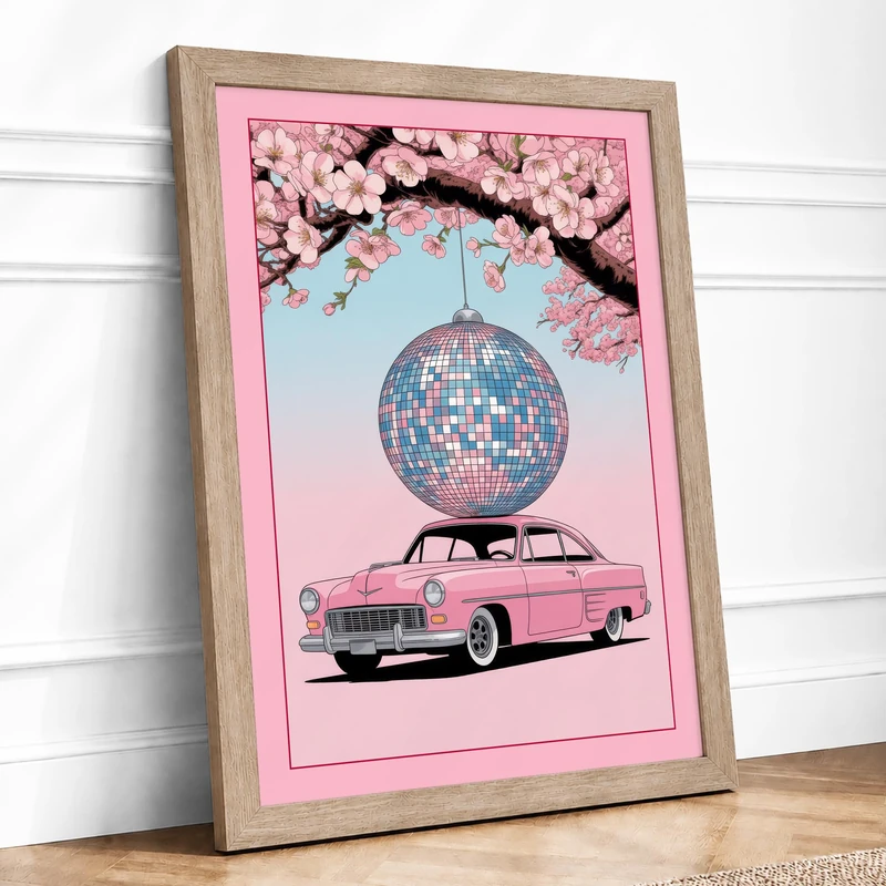 Cherry Blossom Dreaming Maximalist Framed Wall Art Print A1 (84.1×59.4cm) Oak, Wall Decor for Living Room, Bedroom, Office & Home, Ready to Hang, Art Gift