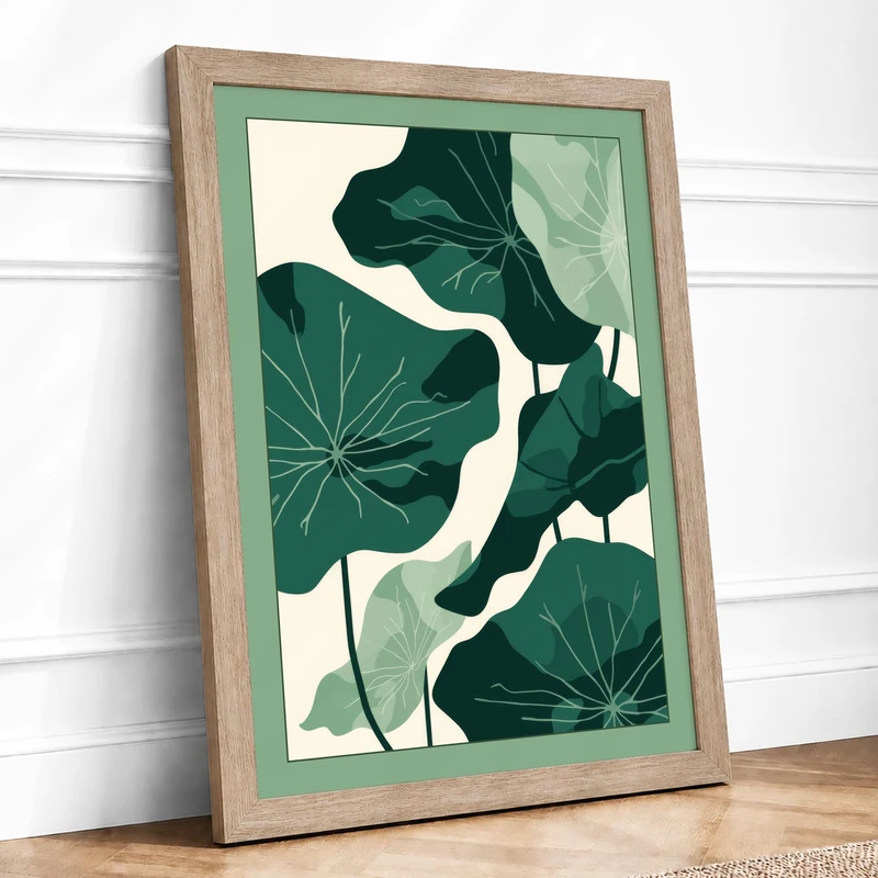 Verdant Leaves Botanical Framed Wall Art Print A1 (84.1×59.4cm) Oak, Wall Decor for Living Room, Bedroom, Office & Home, Ready to Hang, Art Gift