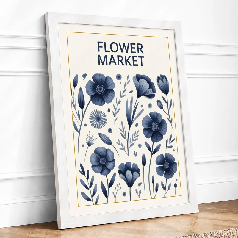 Flower Market Botanical Framed Wall Art Print A1 (84.1×59.4cm) White, Wall Decor for Living Room, Bedroom, Office & Home, Ready to Hang, Art Gift