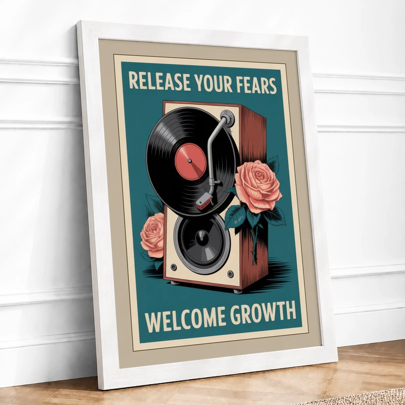 Release and Grow Retro Framed Wall Art Print A1 (84.1×59.4cm) White, Wall Decor for Living Room, Bedroom, Office & Home, Ready to Hang, Art Gift
