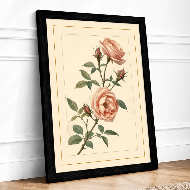 Roses in Bloom Botanical Framed Wall Art Print A1 (84.1×59.4cm) Black, Wall Decor for Living Room, Bedroom, Office & Home, Ready to Hang, Art Gift - Image 1