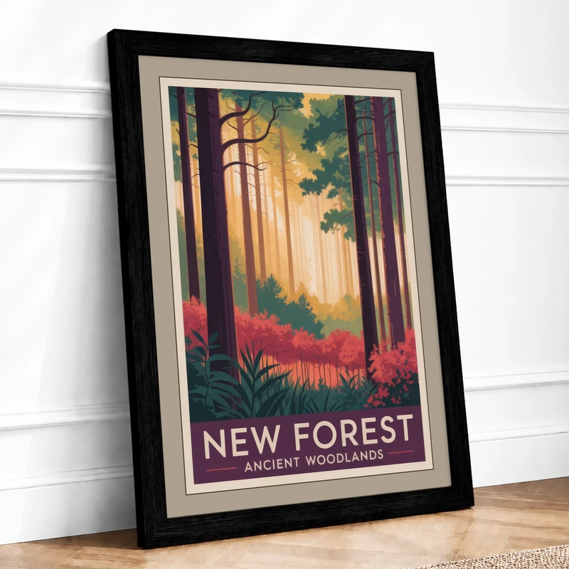 Ancient Woodlands Vintage Framed Wall Art Print A1 (84.1×59.4cm) Black, Wall Decor for Living Room, Bedroom, Office & Home, Ready to Hang, Art Gift