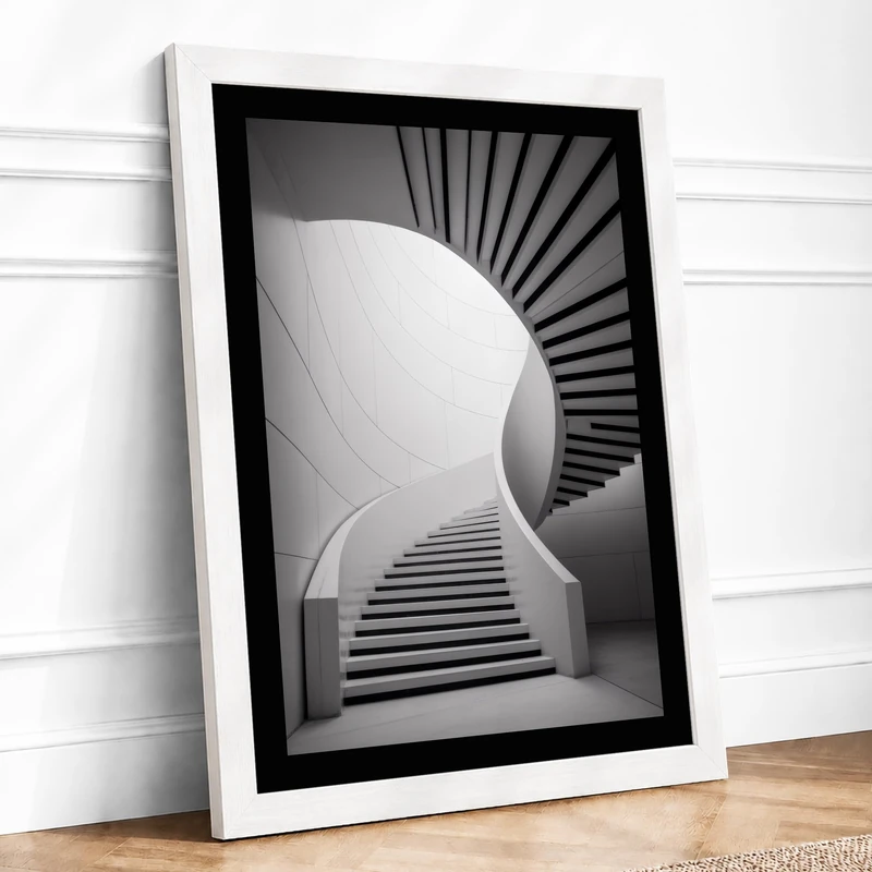 Spiraling Ascent Minimalist Framed Wall Art Print A1 (84.1×59.4cm) White, Wall Decor for Living Room, Bedroom, Office & Home, Ready to Hang, Art Gift - Image 1