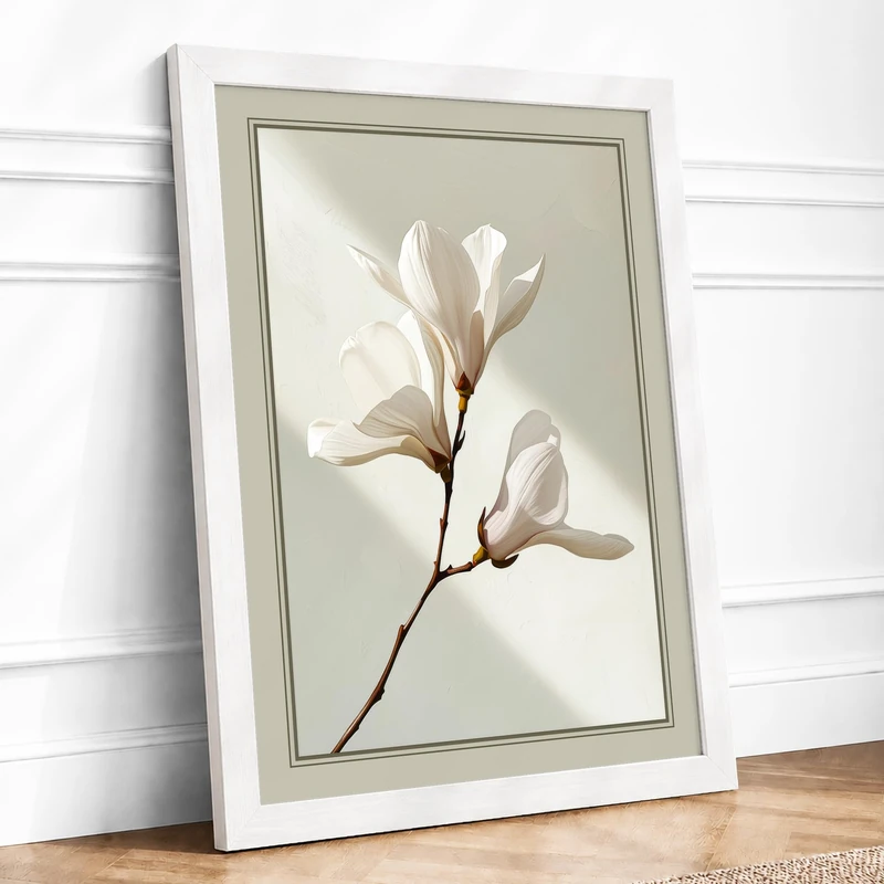 Magnolia Study Botanical Framed Wall Art Print A1 (84.1×59.4cm) White, Wall Decor for Living Room, Bedroom, Office & Home, Ready to Hang, Art Gift - Image 1