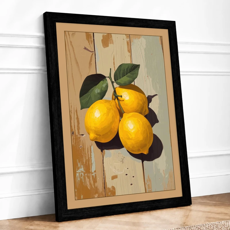 Lemons and Leaves Botanical Framed Wall Art Print A1 (84.1×59.4cm) Black, Wall Decor for Living Room, Bedroom, Office & Home, Ready to Hang, Art Gift - Image 1