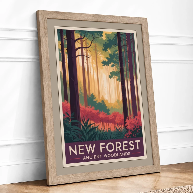 Ancient Woodlands Vintage Framed Wall Art Print A1 (84.1×59.4cm) Oak, Wall Decor for Living Room, Bedroom, Office & Home, Ready to Hang, Art Gift