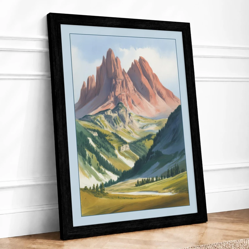 Mountain Peak Above Valley Vintage Framed Wall Art Print A1 (84.1×59.4cm) Black, Wall Decor for Living Room, Bedroom, Office & Home, Ready to Hang, Art Gift