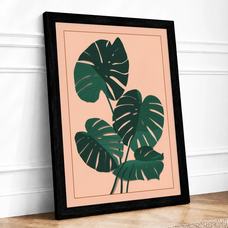 Monstera Trio Botanical Framed Wall Art Print A1 (84.1×59.4cm) Black, Wall Decor for Living Room, Bedroom, Office & Home, Ready to Hang, Art Gift - Image 1
