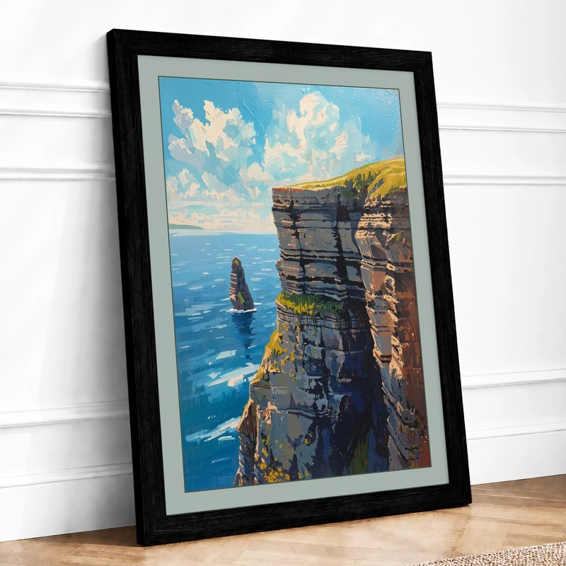 Cliffs in Motion Coastal Framed Wall Art Print A1 (84.1×59.4cm) Black, Wall Decor for Living Room, Bedroom, Office & Home, Ready to Hang, Art Gift - Image 1
