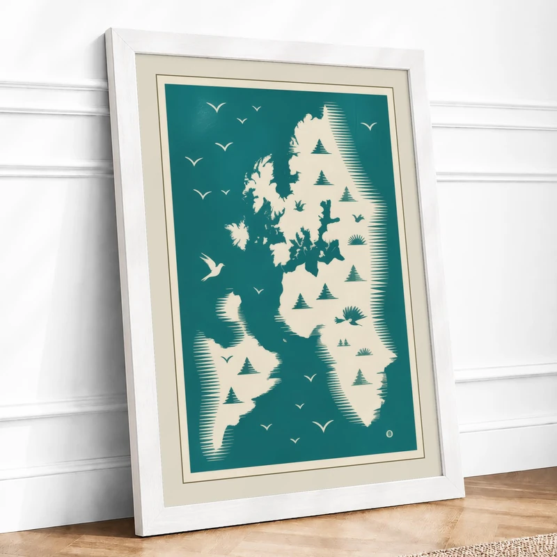 British Isles Map Minimalist Framed Wall Art Print A1 (84.1×59.4cm) White, Wall Decor for Living Room, Bedroom, Office & Home, Ready to Hang, Art Gift - Image 1