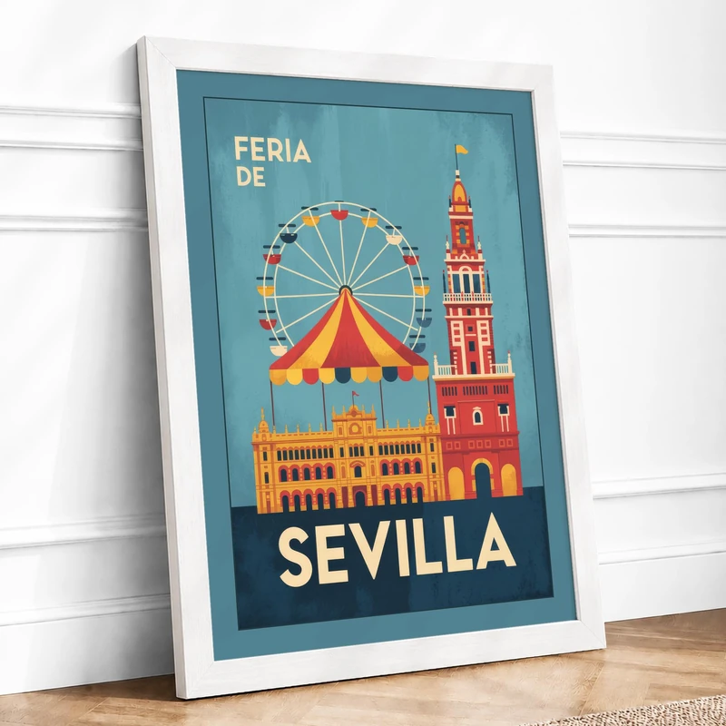 Postcard from Seville Vintage Framed Wall Art Print A1 (84.1×59.4cm) White, Wall Decor for Living Room, Bedroom, Office & Home, Ready to Hang, Art Gift - Image 1
