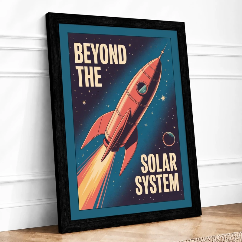 Beyond the Solar System Retro Framed Wall Art Print A1 (84.1×59.4cm) Black, Wall Decor for Living Room, Bedroom, Office & Home, Ready to Hang, Art Gift