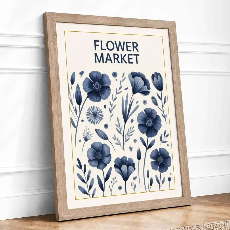 Flower Market Botanical Framed Wall Art Print A1 (84.1×59.4cm) Oak, Wall Decor for Living Room, Bedroom, Office & Home, Ready to Hang, Art Gift - Image 1