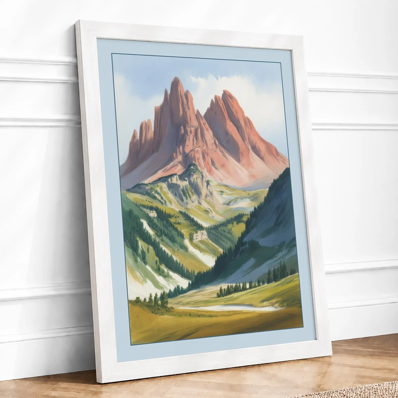 Mountain Peak Above Valley Vintage Framed Wall Art Print A1 (84.1×59.4cm) White, Wall Decor for Living Room, Bedroom, Office & Home, Ready to Hang, Art Gift