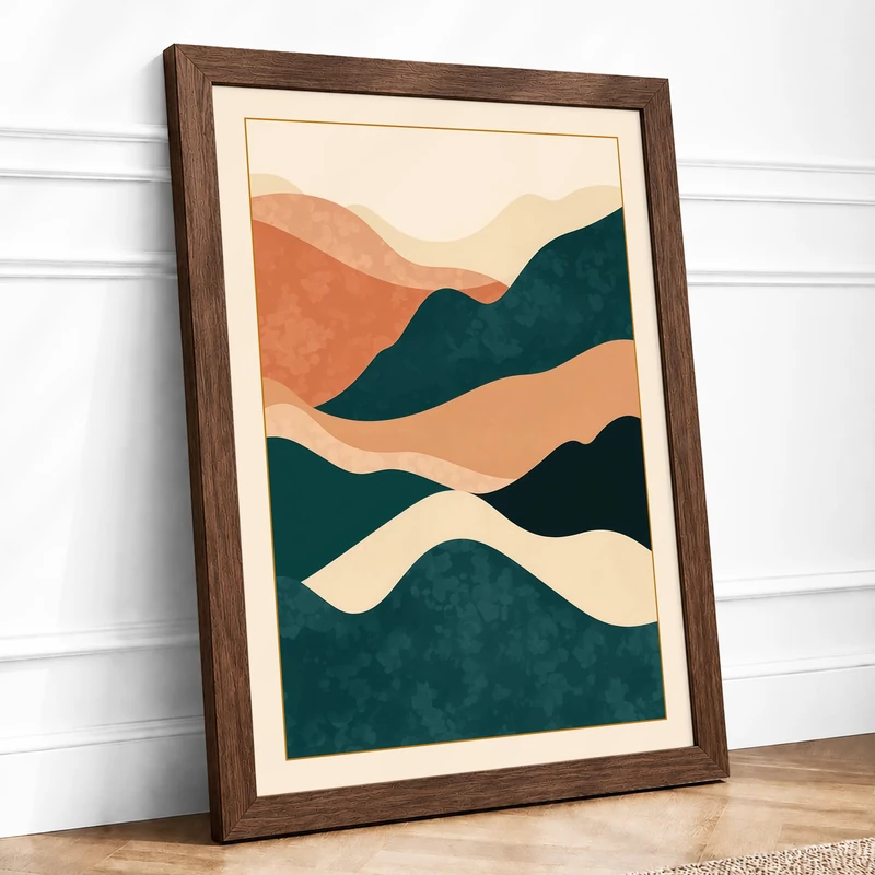 Peaceful Horizons Minimalist Framed Wall Art Print A1 (84.1×59.4cm) Walnut, Wall Decor for Living Room, Bedroom, Office & Home, Ready to Hang, Art Gift - Image 1