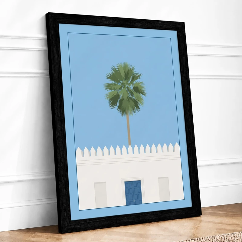 House by the Palm Minimalist Framed Wall Art Print A1 (84.1×59.4cm) Black, Wall Decor for Living Room, Bedroom, Office & Home, Ready to Hang, Art Gift