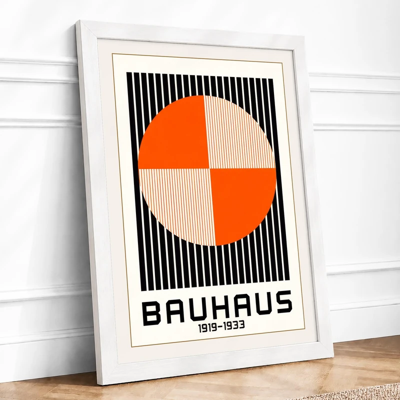 Bauhaus Circle Geometric Framed Wall Art Print A1 (84.1×59.4cm) White, Wall Decor for Living Room, Bedroom, Office & Home, Ready to Hang, Art Gift
