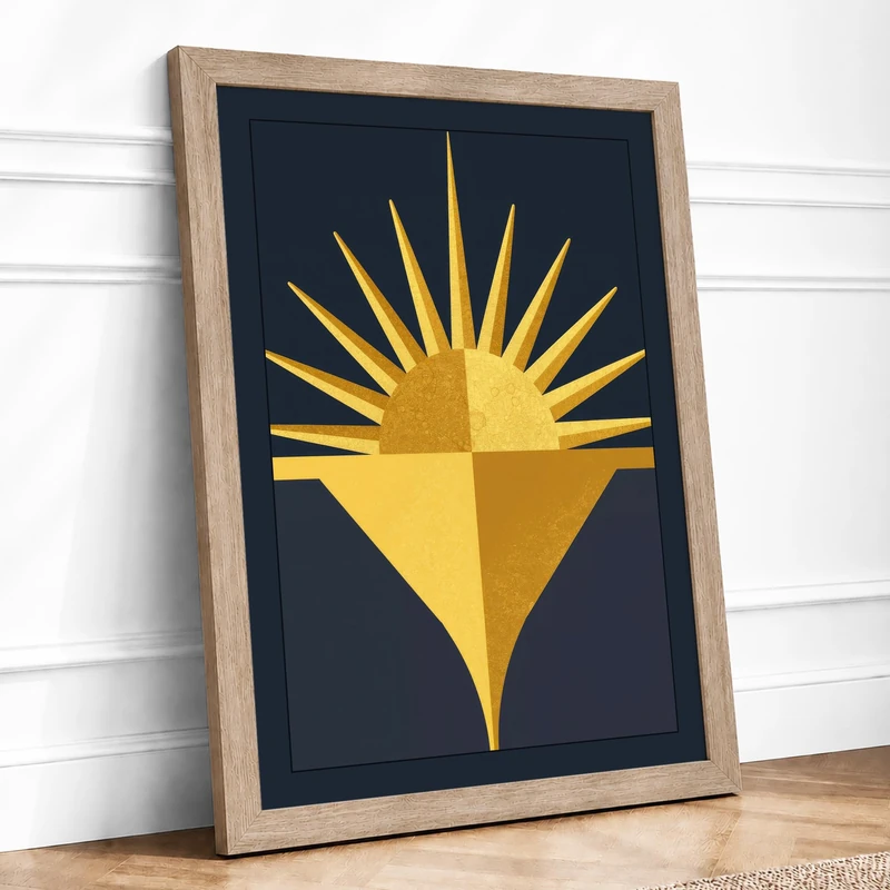 Sun Rising Geometric Framed Wall Art Print A1 (84.1×59.4cm) Oak, Wall Decor for Living Room, Bedroom, Office & Home, Ready to Hang, Art Gift - Image 1