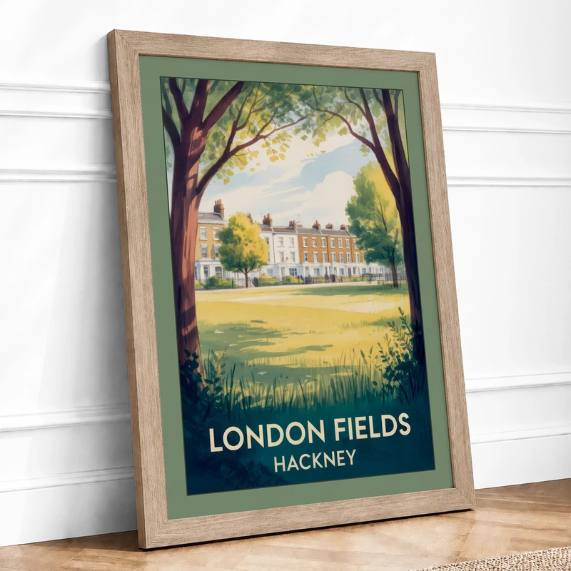 London Fields Estate Vintage Framed Wall Art Print A1 (84.1×59.4cm) Oak, Wall Decor for Living Room, Bedroom, Office & Home, Ready to Hang, Art Gift