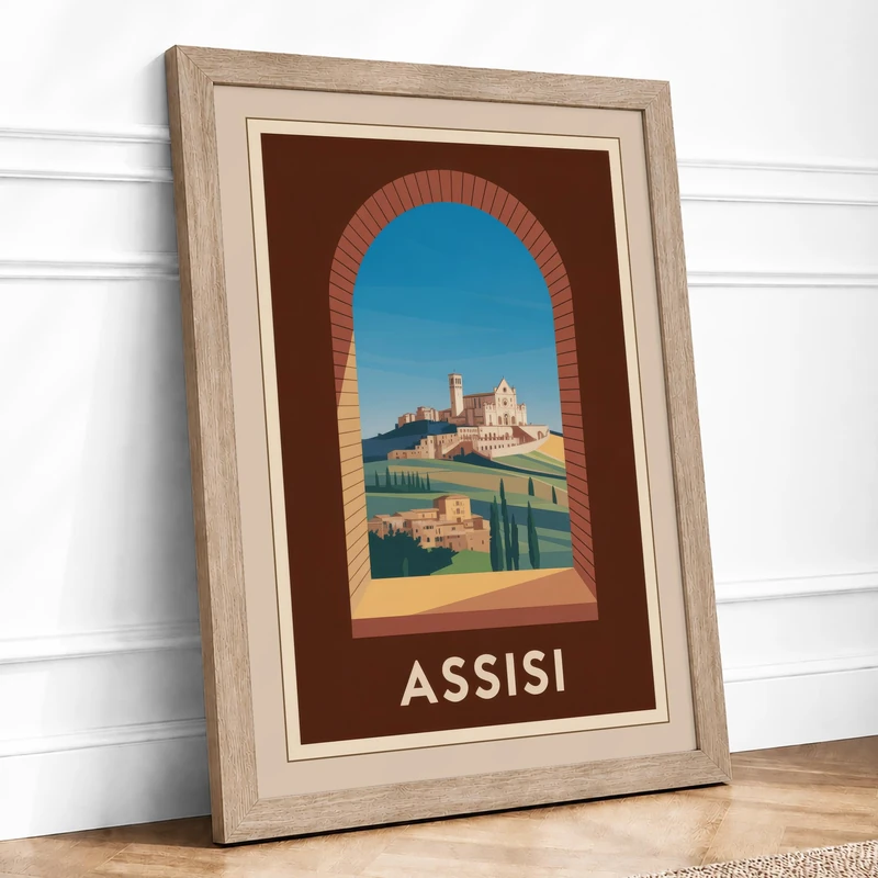 Archway to Assisi Vintage Framed Wall Art Print A1 (84.1×59.4cm) Oak, Wall Decor for Living Room, Bedroom, Office & Home, Ready to Hang, Art Gift