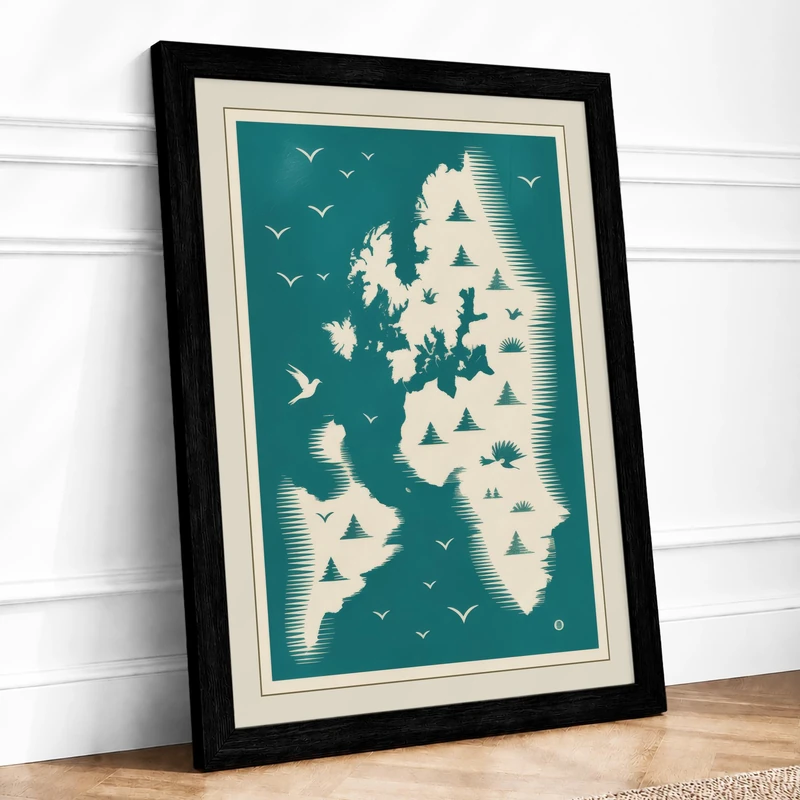 British Isles Map Minimalist Framed Wall Art Print A1 (84.1×59.4cm) Black, Wall Decor for Living Room, Bedroom, Office & Home, Ready to Hang, Art Gift